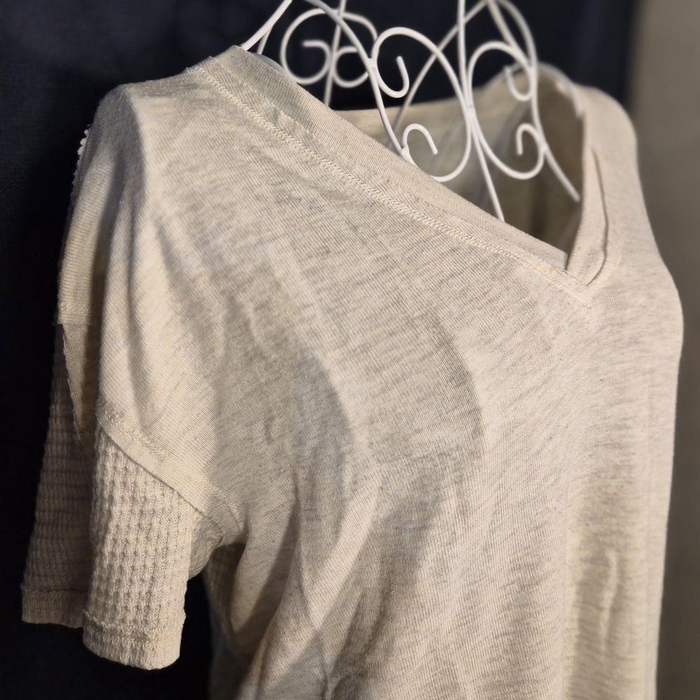 Another Love Cream Short Sleeve V-Neck Top